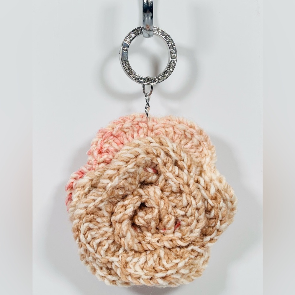 Tan Crochet Flower Bag Charm